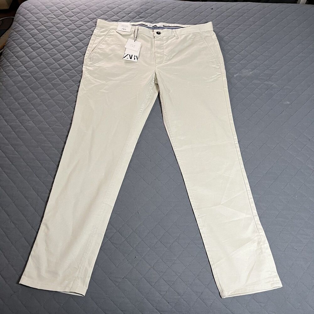 ZARA Men’s Cream Slim Fit Chino Pants Size 36‎ (EUR 46) Made in Morocco NWT